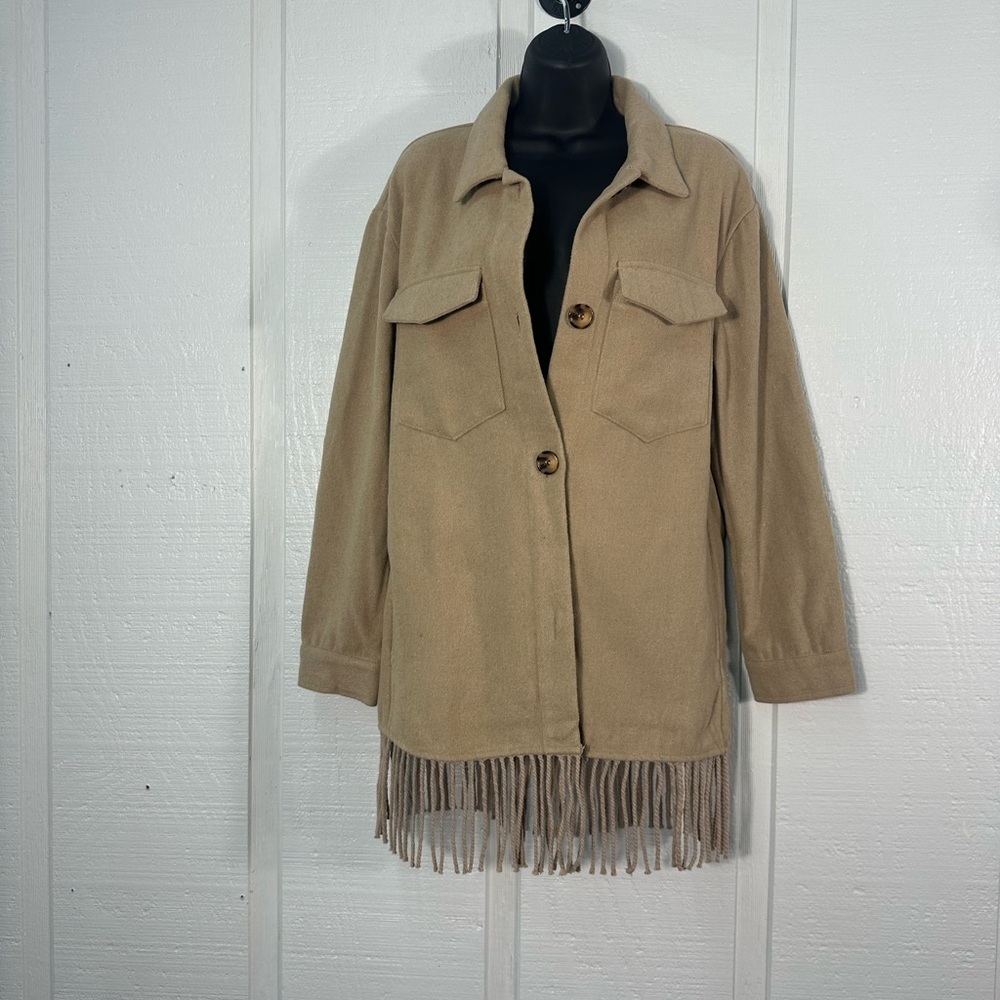 Laundry Tan Button Down Shaket with Fringe Size Small NWT
